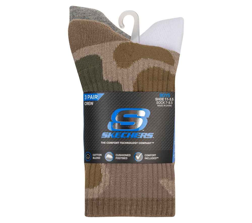 Skechers Clothing | 3 Pack Boys' Crew Camo Socks
